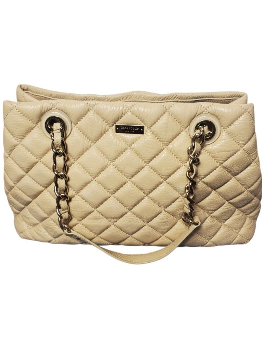 Kate Spade Georgina Quilted Leather W/Chain Link Strap Tote Bag W/Multiple Cream - Picture 3 of 16
